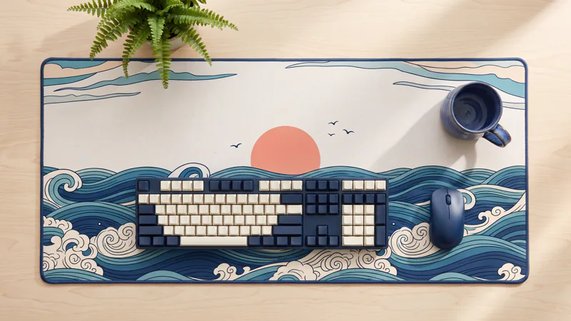Indigo Tide desk mat on a desk