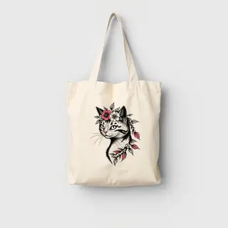 Blackwork Cat tote